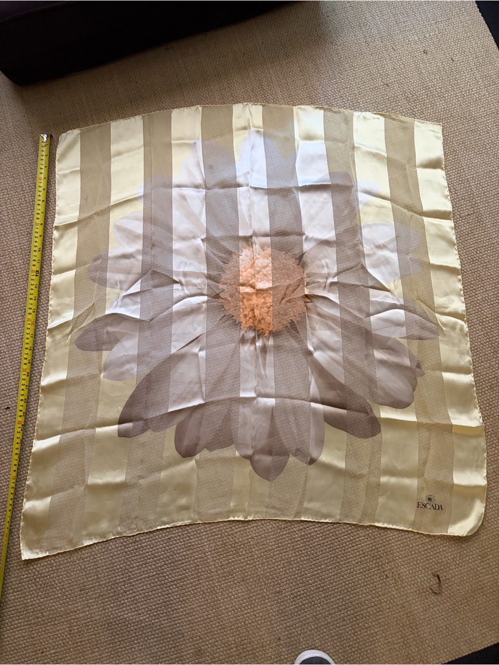 Escada Yellow and Beige Floral Silk Square Scarf